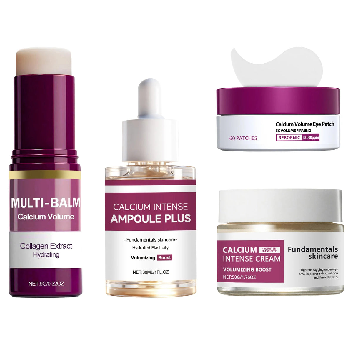 Calcium Skincare Set-Multi Balm Stick+Eye Patches+Cream+Serum Hydrating Anti Aging Reduce Fine Lines Brightening Daily Skin Care