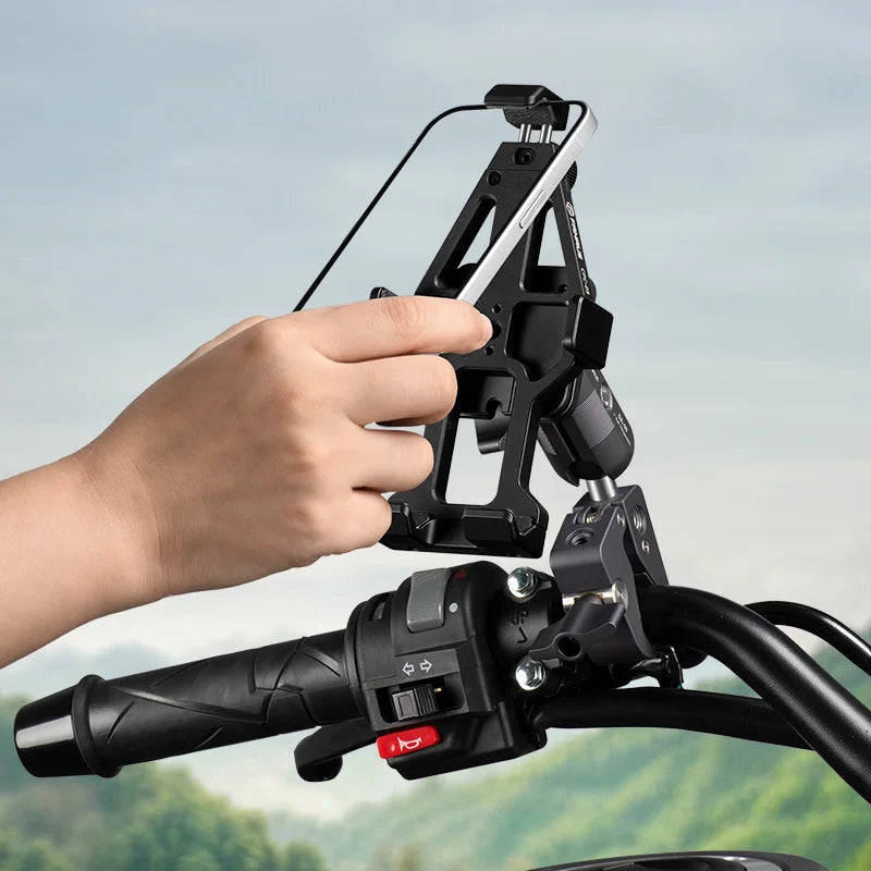 FANAUE Motorcycle Phone Holder Accessories 360° Rotatable Adjustable Aluminum Alloy Handlebar Phone Clamp Shock Absorption
