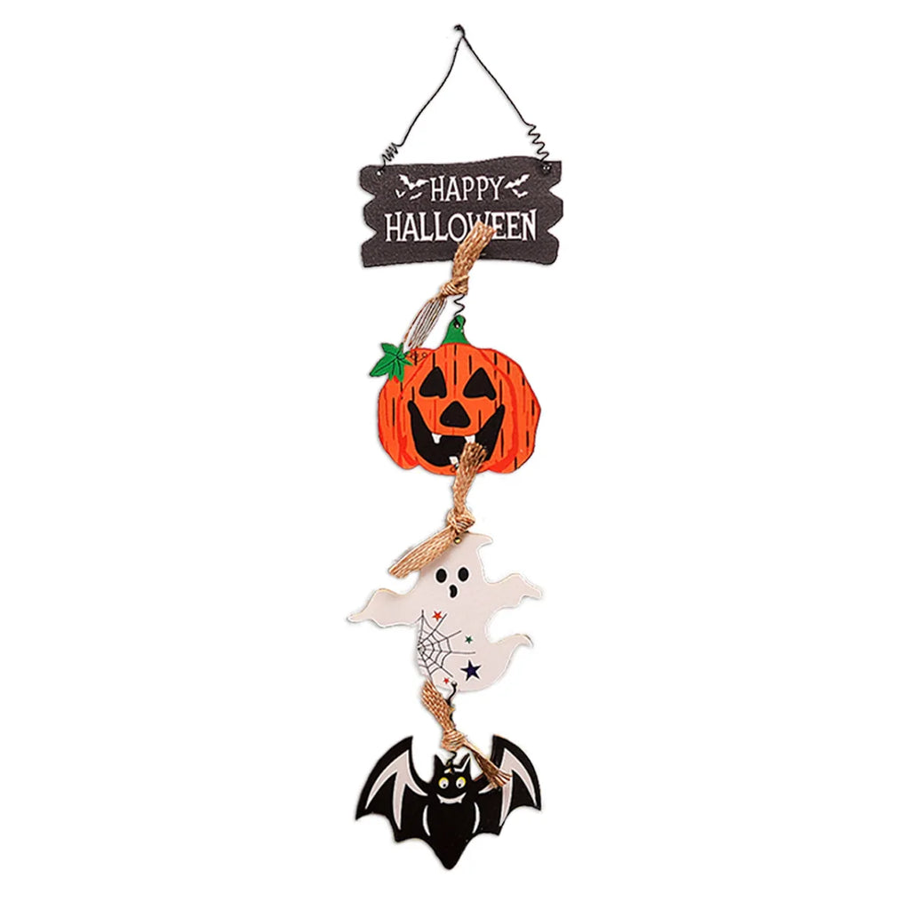 Halloween Wooden Decorations Pumpkin Bat Skeleton Ghost Pendant Hanging Ornament Wall Decor Horror Props Halloween Party Decor
