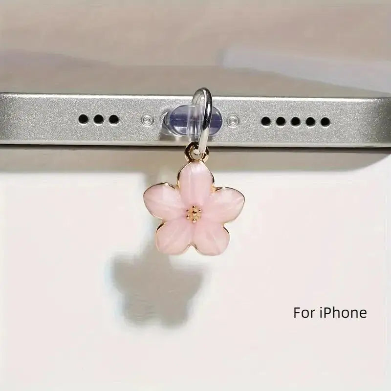 Sakura Flowers Phone Dust Plug Accessories Decoration Hanging Pendant For IPhone For Type-C Charging Port