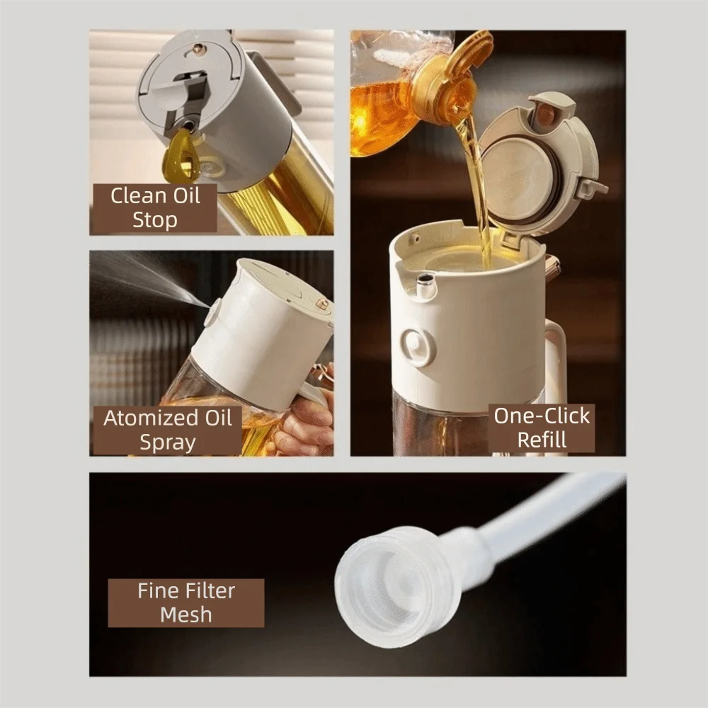 Practical 580 ML 2-in-1 Oil Sprayer Automatic Glass Oil Dispenser Refillable Leak-Proof Cooking Oil Tank BBQ