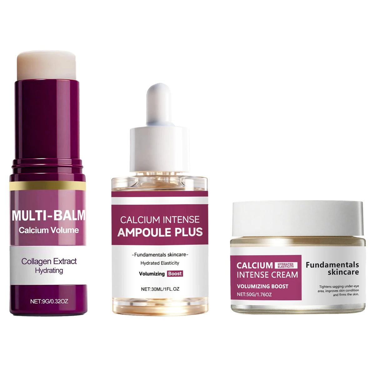 Calcium Skincare Set-Multi Balm Stick+Eye Patches+Cream+Serum Hydrating Anti Aging Reduce Fine Lines Brightening Daily Skin Care