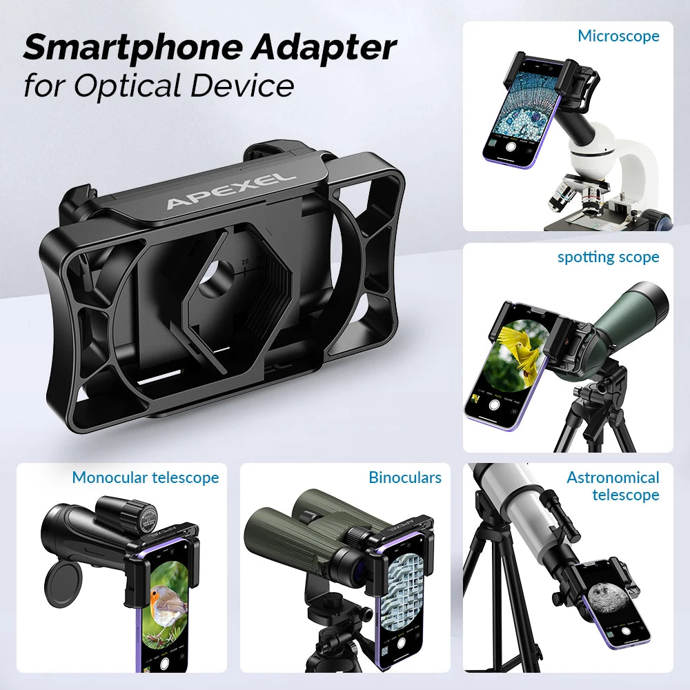 APEXEL Upgraded Phone Adapter Clip Mount for Binoculars Telescope Universal Mobile Phone Holder Connector Bracket Accessories