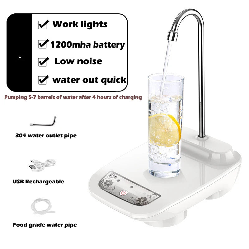 Automatic Water Dispenser Electric Water Gallon Bottle Barreled Pump USB Rechargeable Portable Drink Dispenser with Tray