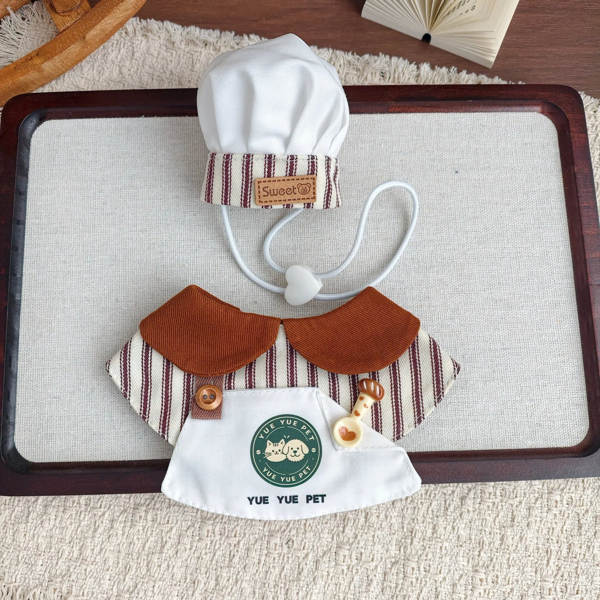 Cute Pet Chef Costume Set with Hat and Bib Collar Role Play Outfit for Dogs Cats Fun Pet Gift Birthday Party Photo Props