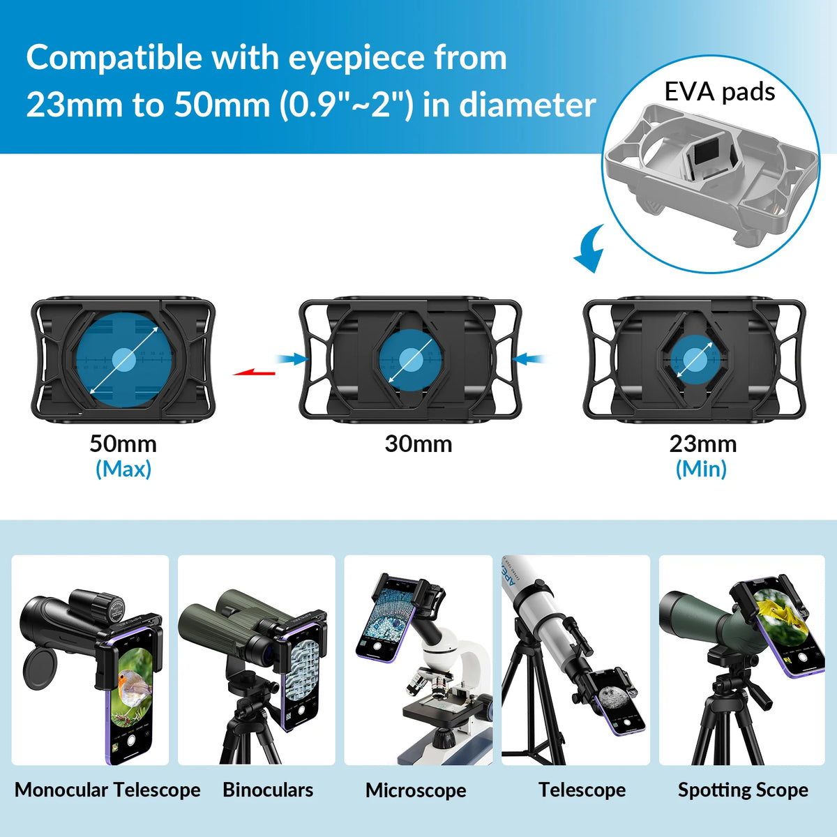 APEXEL Upgraded Phone Adapter Clip Mount for Binoculars Telescope Universal Mobile Phone Holder Connector Bracket Accessories