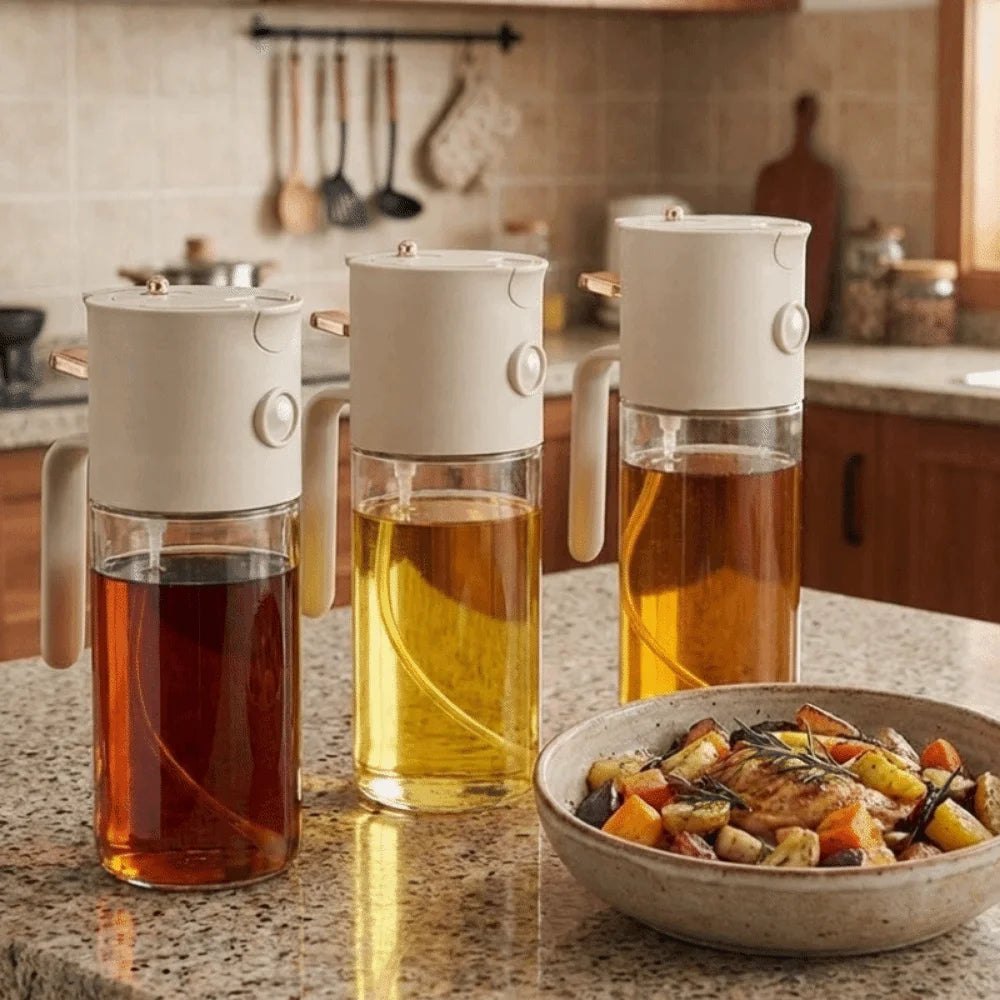 Practical 580 ML 2-in-1 Oil Sprayer Automatic Glass Oil Dispenser Refillable Leak-Proof Cooking Oil Tank BBQ