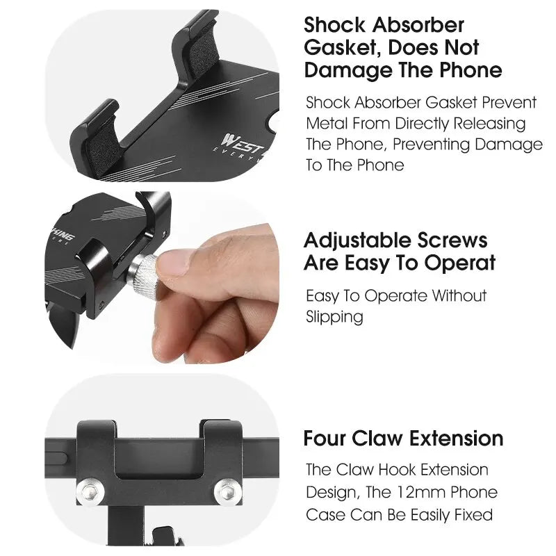 WEST BIKING Cycling Phone Holder Lightweight Aluminum Alloy Bike Handlebar Phone Bracket Phone Mount MTB Road Bike Accessories