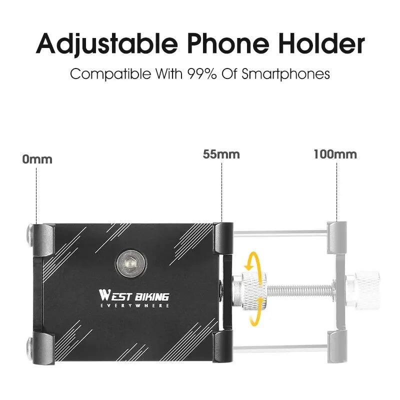 WEST BIKING Cycling Phone Holder Lightweight Aluminum Alloy Bike Handlebar Phone Bracket Phone Mount MTB Road Bike Accessories